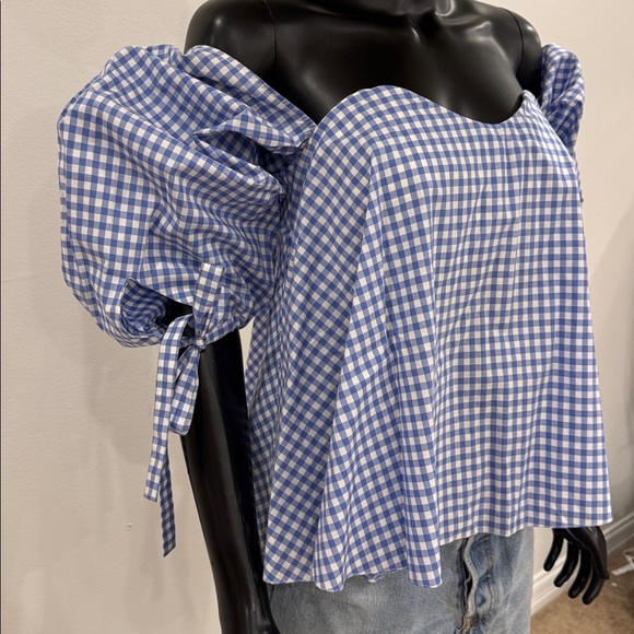 Caroline Constas Gingham Corset Off-Shoulder Top S Bergdorf Goodman Never Worn - Picture 3 of 12